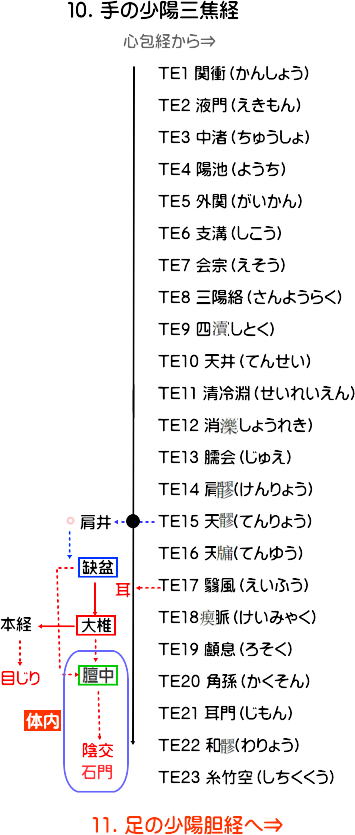 手の少陽三焦経の流注地図